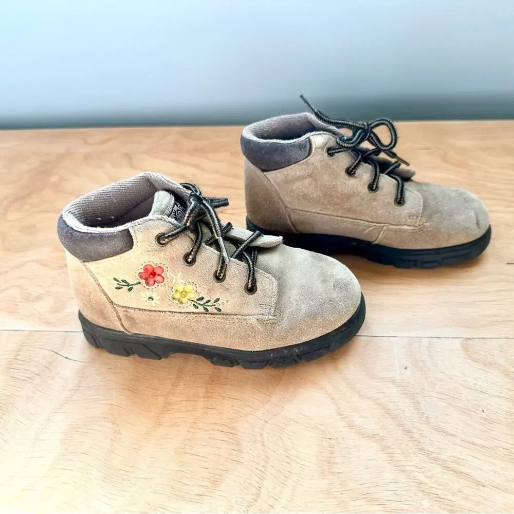 Vintage Stride Rite Leather Floral Toddler Boots Size 9.5
